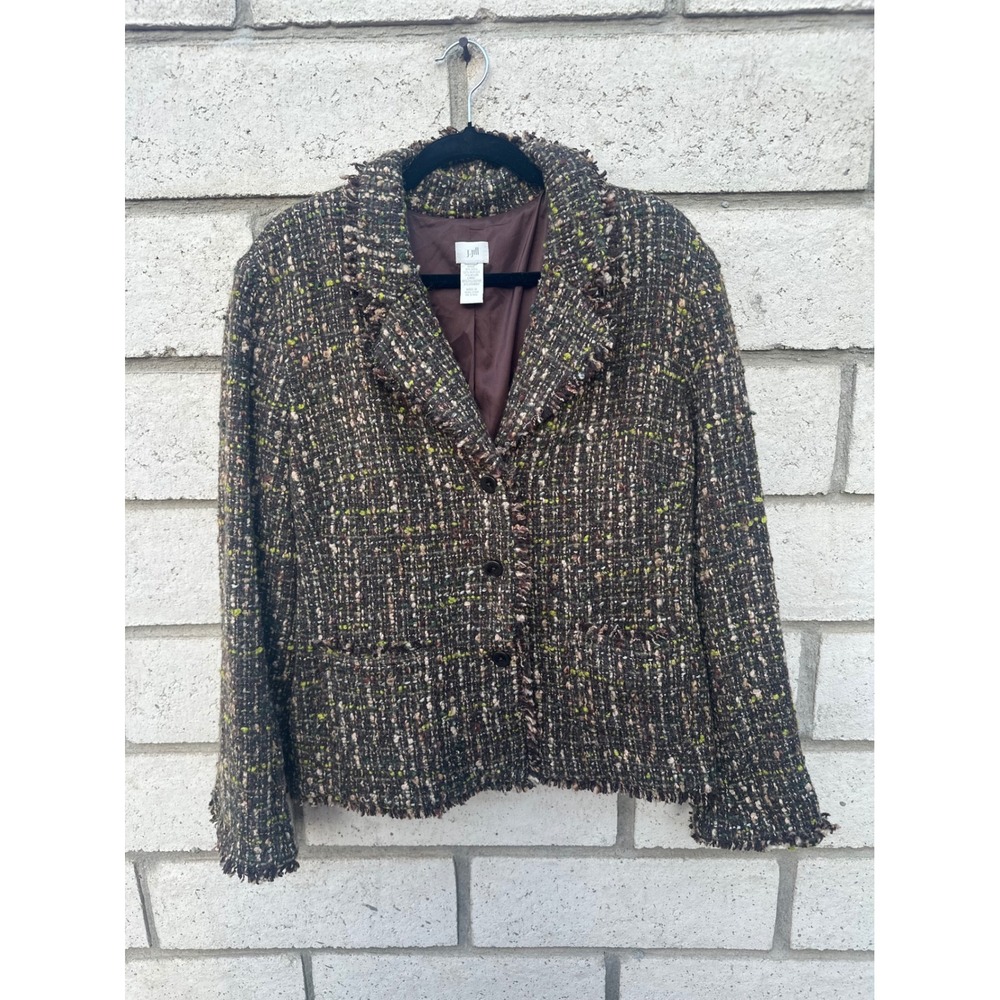J.Jill Women's Tweed Blazer Brown Green Career Jacket Business Casual Work‎ L